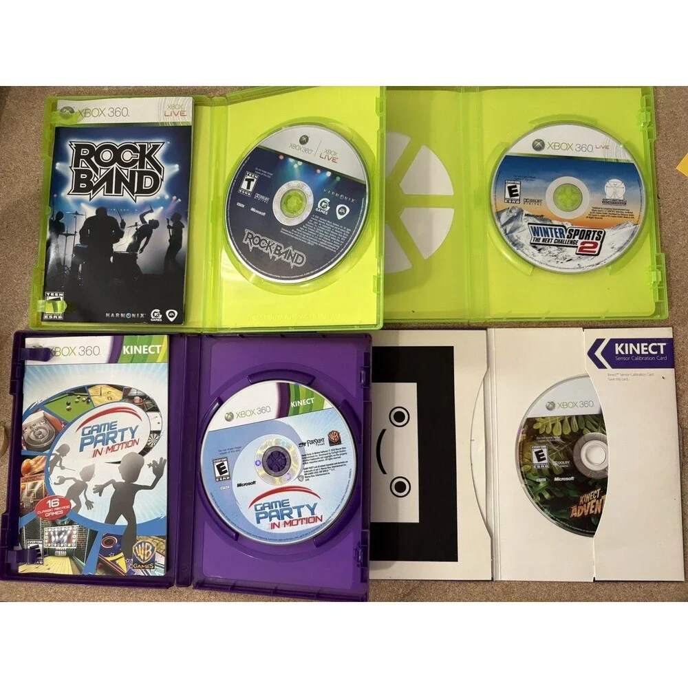 Xbox 360 Game Lot of 4 w/ Cases: Rock Band | Winter Sports | Kinect Party Games